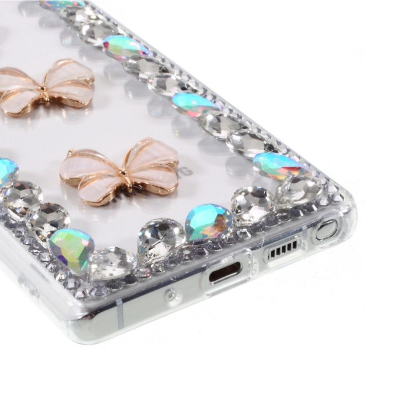 Coque Samsung Galaxy Note 20 Ultra Contour Strass Et Papillons