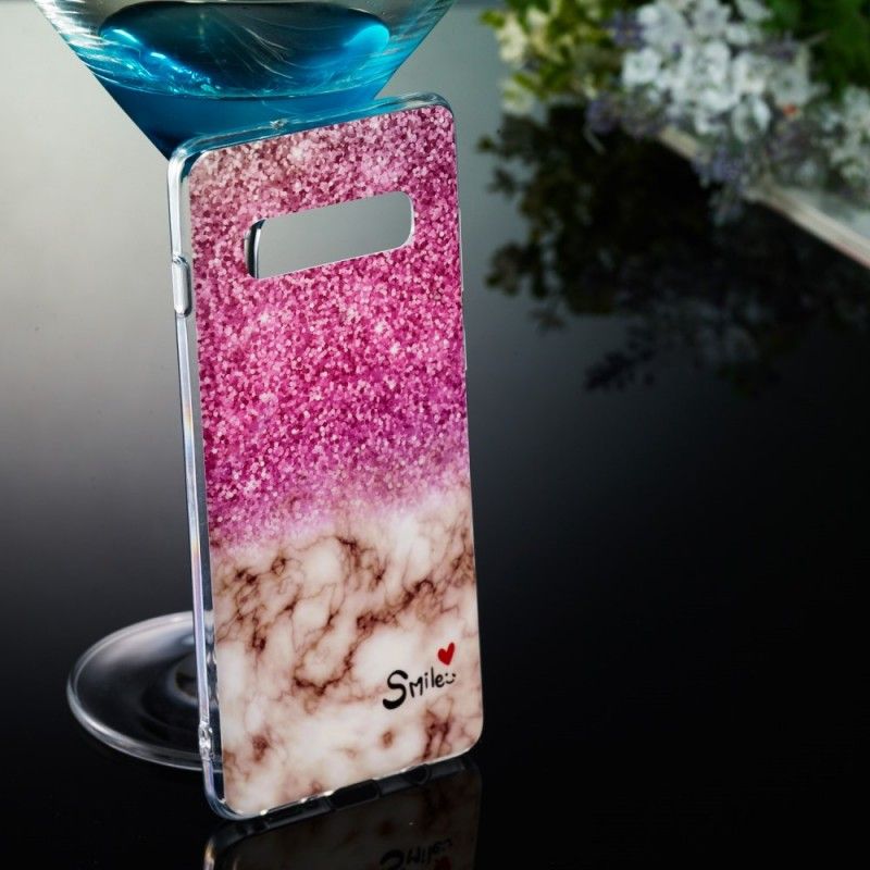 Coque Samsung Galaxy S10 Plus Marbre Paillettes Et Smile