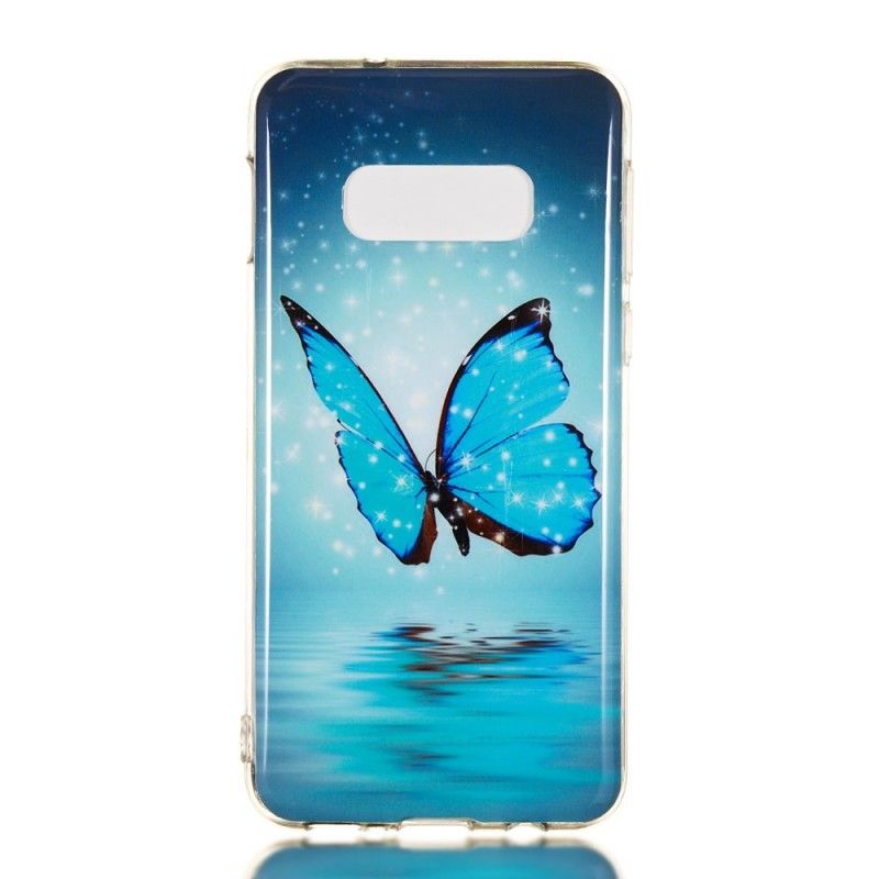 Coque Samsung Galaxy S10e Papillon Bleu Fluorescente