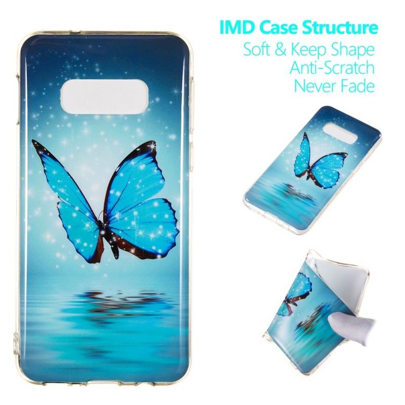 Coque Samsung Galaxy S10e Papillon Bleu Fluorescente