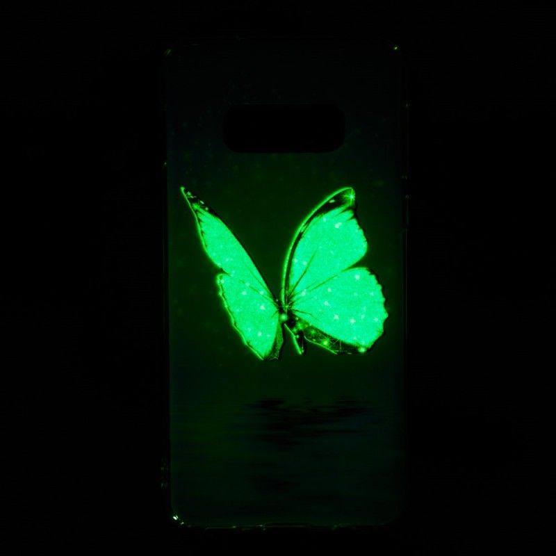 Coque Samsung Galaxy S10e Papillon Bleu Fluorescente