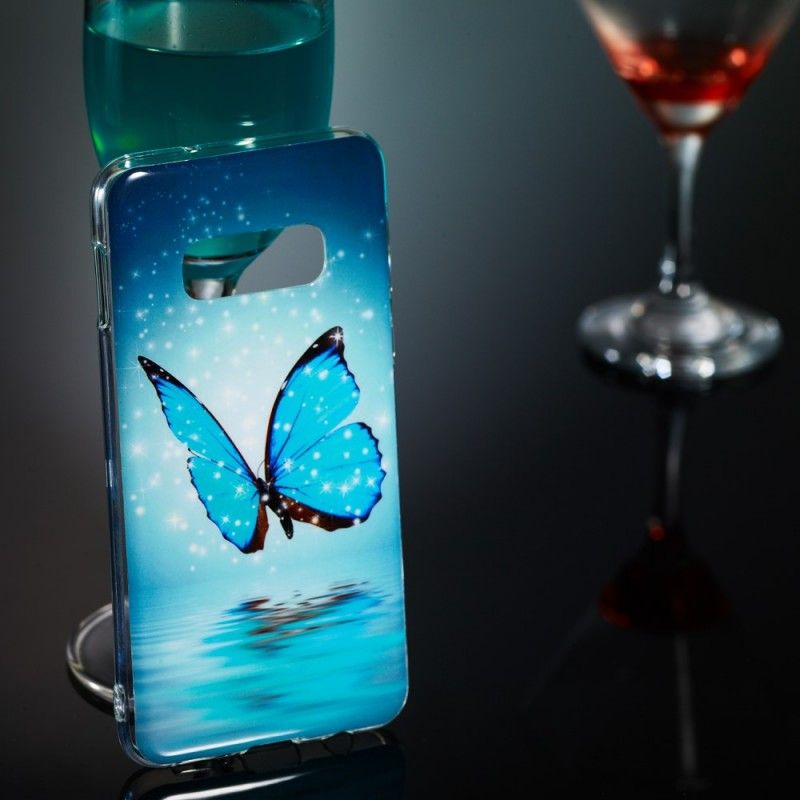 Coque Samsung Galaxy S10e Papillon Bleu Fluorescente