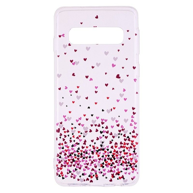 Coque Samsung Galaxy S10e Transparente Multiples Coeurs Rouges