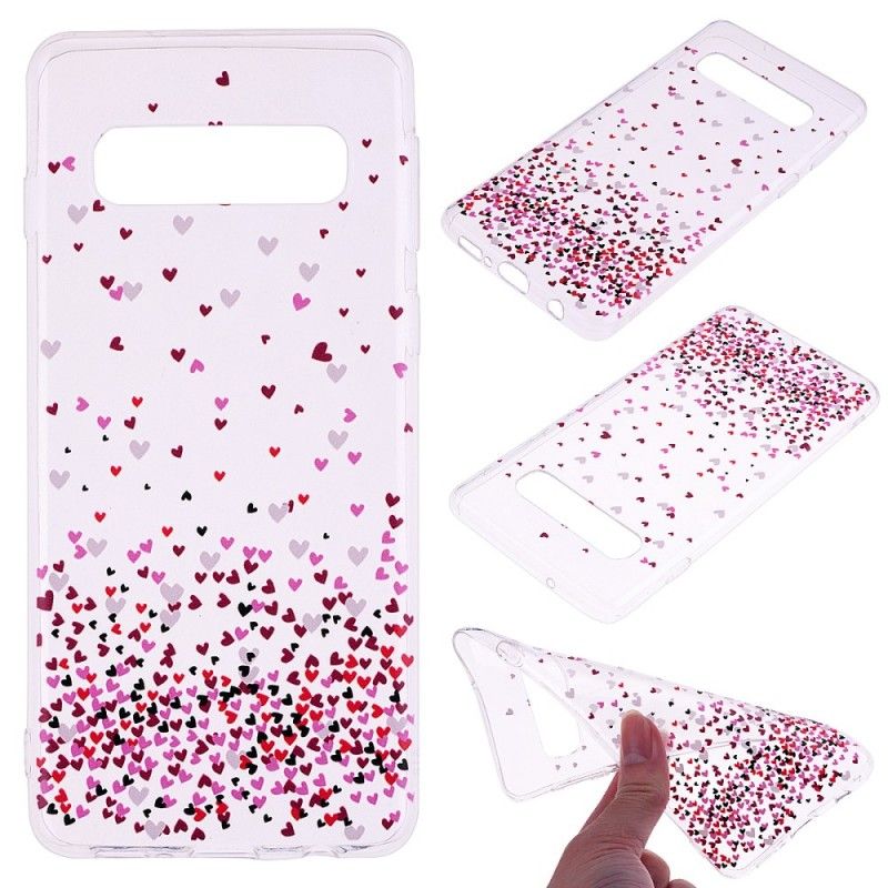 Coque Samsung Galaxy S10e Transparente Multiples Coeurs Rouges