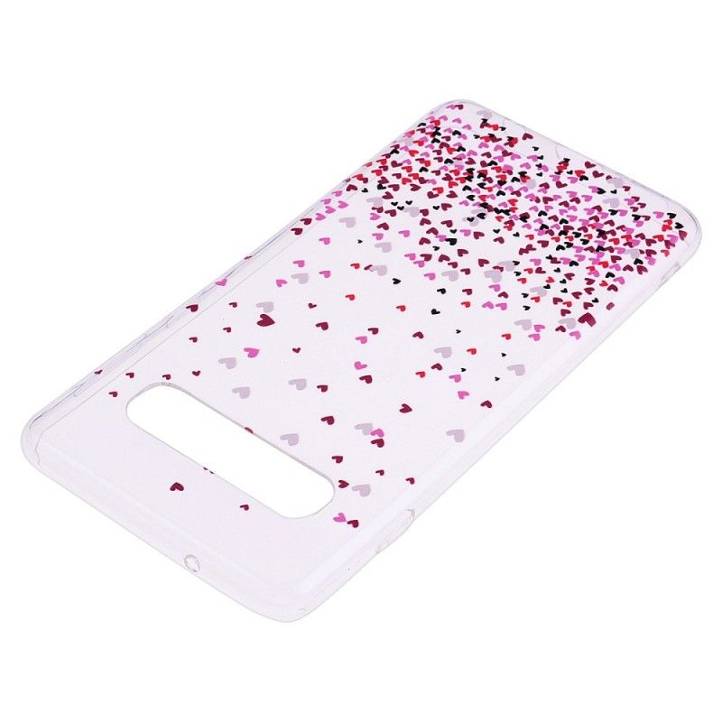 Coque Samsung Galaxy S10e Transparente Multiples Coeurs Rouges