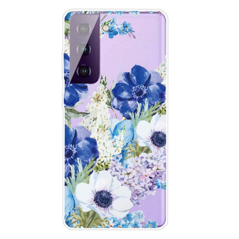 Coque Samsung Galaxy S21 5g Fleurs Bleues Aquarelle