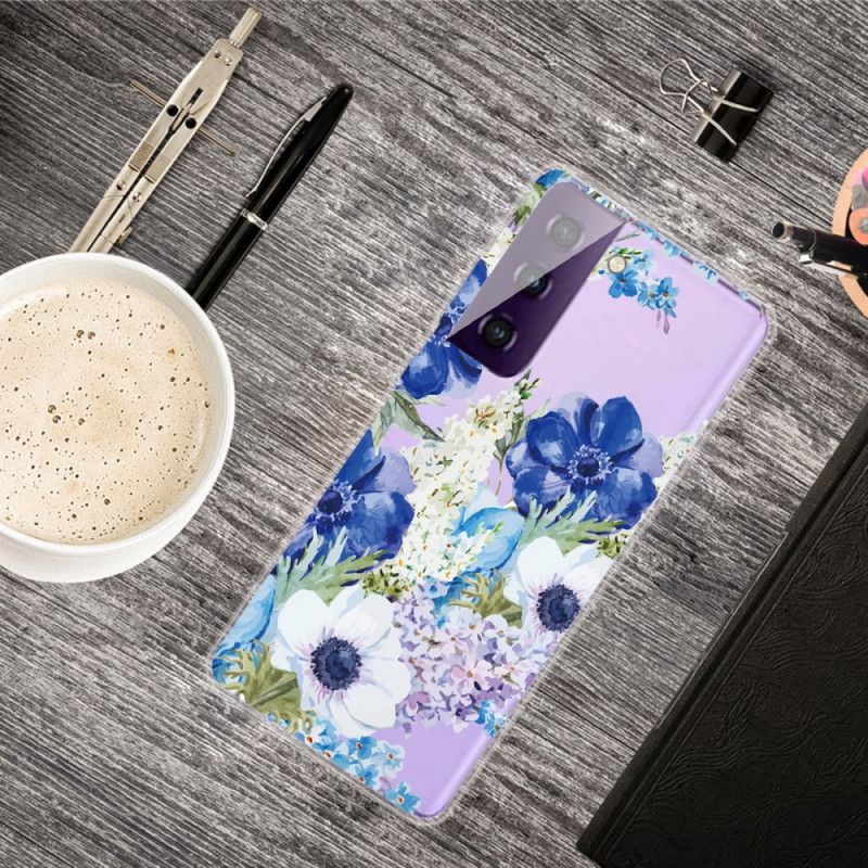 Coque Samsung Galaxy S21 5g Fleurs Bleues Aquarelle