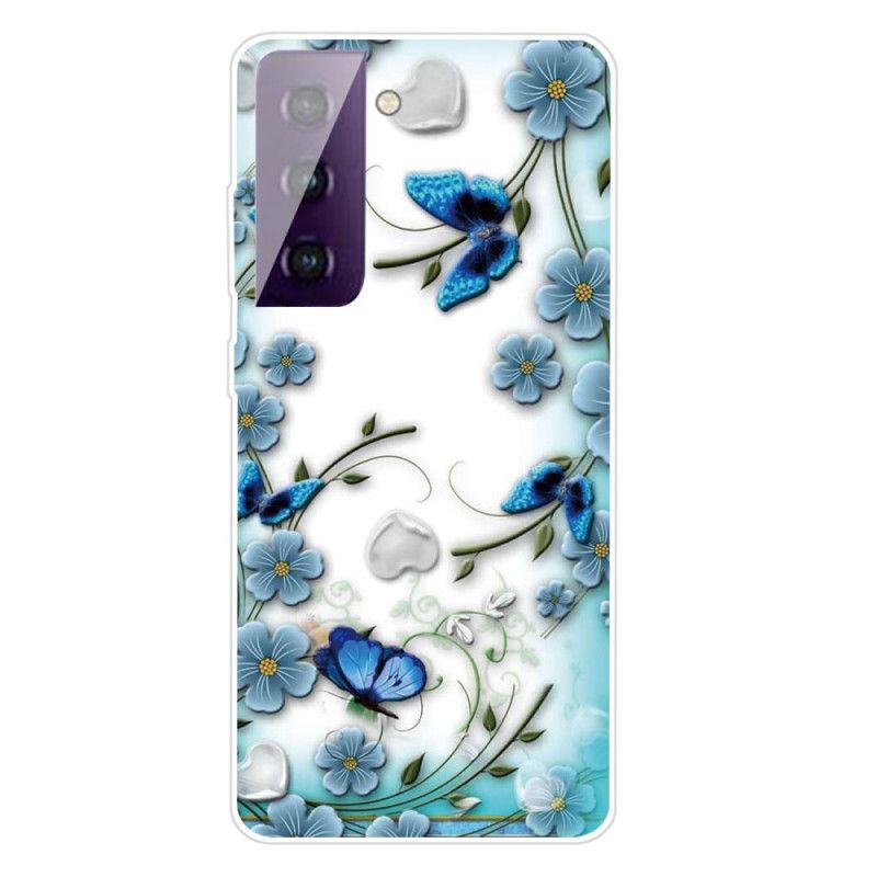 Coque Samsung Galaxy S21 5g Papillons Et Fleurs Rétros