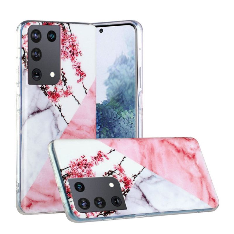 Coque Samsung Galaxy S21 Ultra 5g Marbrée Fleurs De Prunier