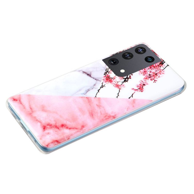 Coque Samsung Galaxy S21 Ultra 5g Marbrée Fleurs De Prunier