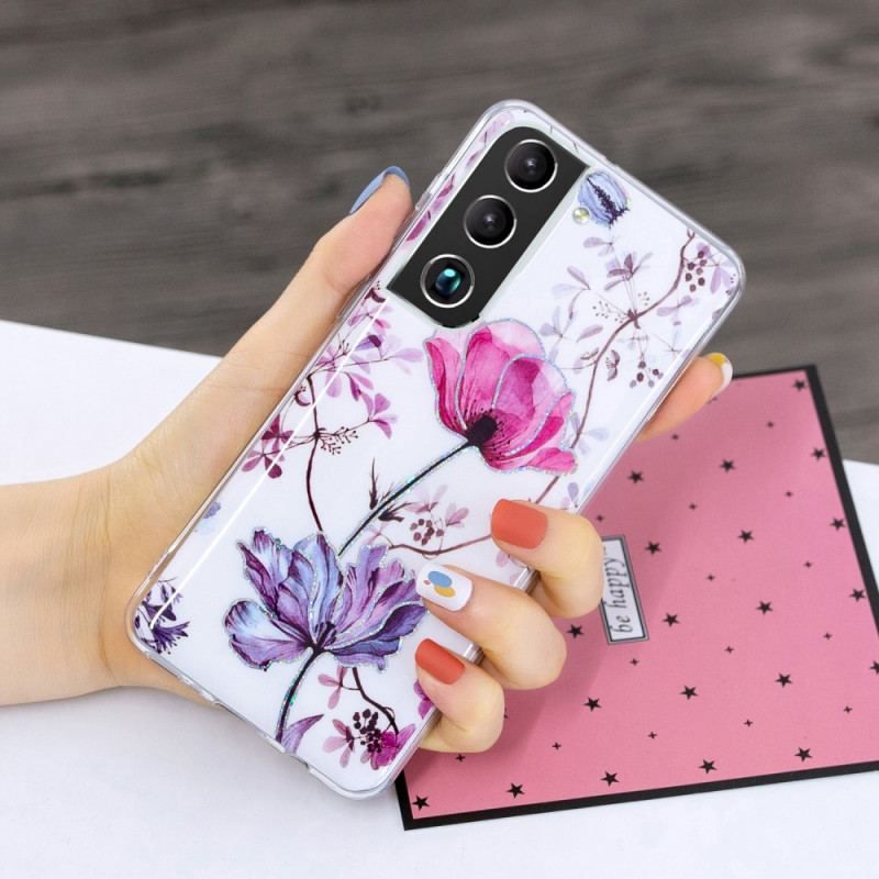 Coque Samsung Galaxy S22 5G Marbrée Fleurs