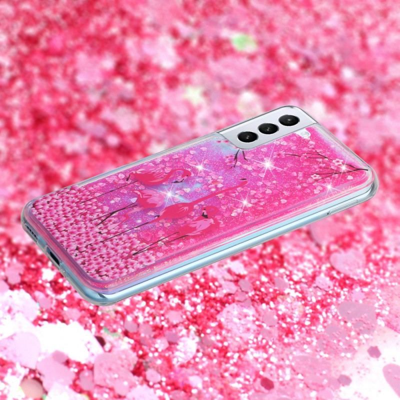 Coque Samsung Galaxy S22 5G Paillettes Flamants Roses