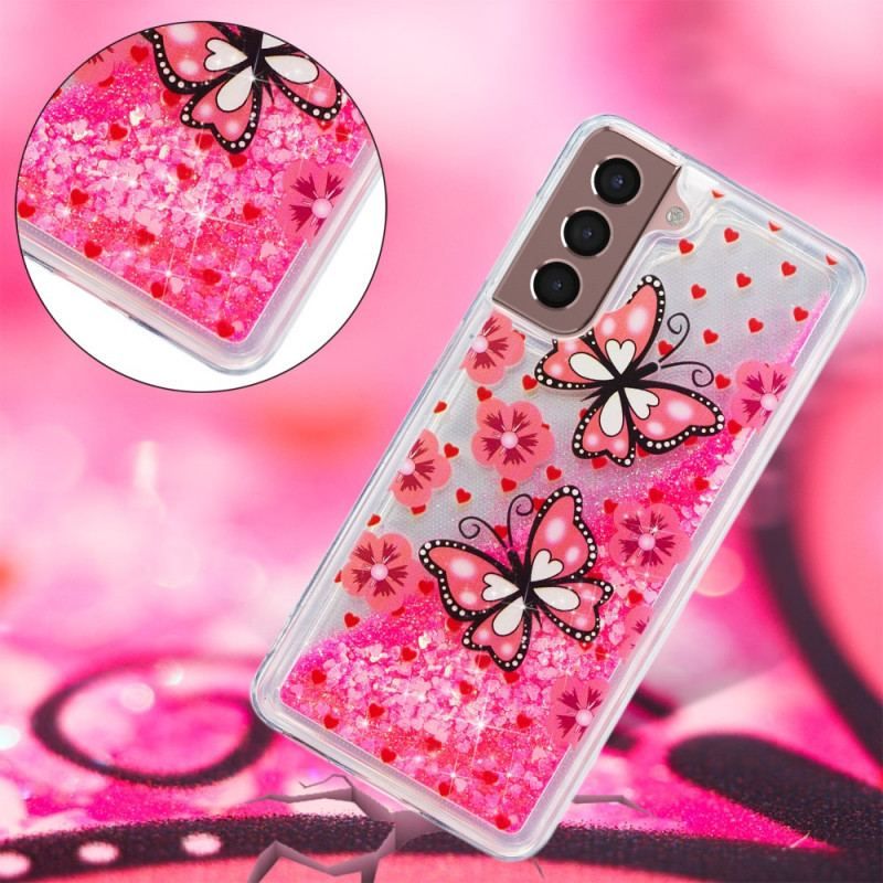 Coque Samsung Galaxy S22 5G Paillettes Papillons