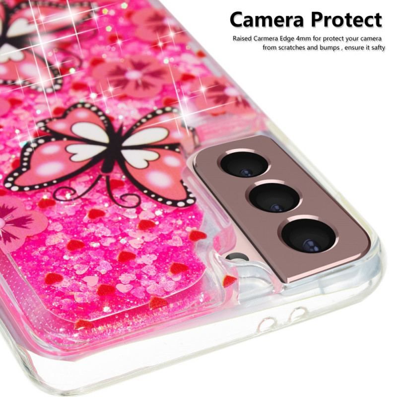 Coque Samsung Galaxy S22 5G Paillettes Papillons