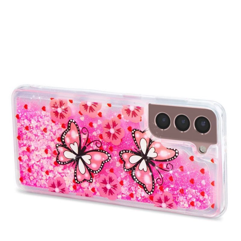 Coque Samsung Galaxy S22 5G Paillettes Papillons