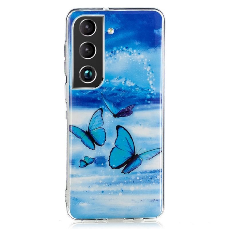 Coque Samsung Galaxy S22 5G Papillons Bleus Fluorescente