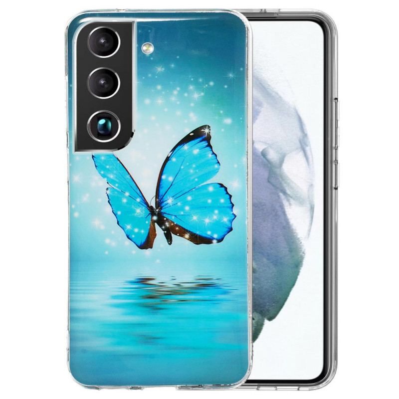 Coque Samsung Galaxy S22 5G Papillons Bleus Fluorescente