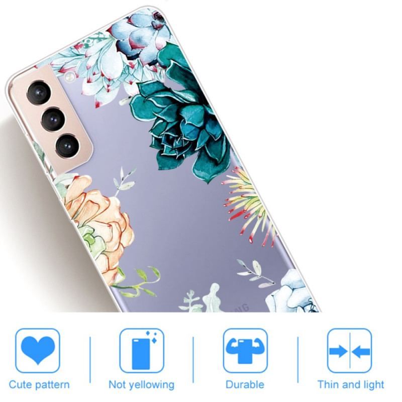 Coque Samsung Galaxy S22 5G Transparente Fleurs Aquarelle