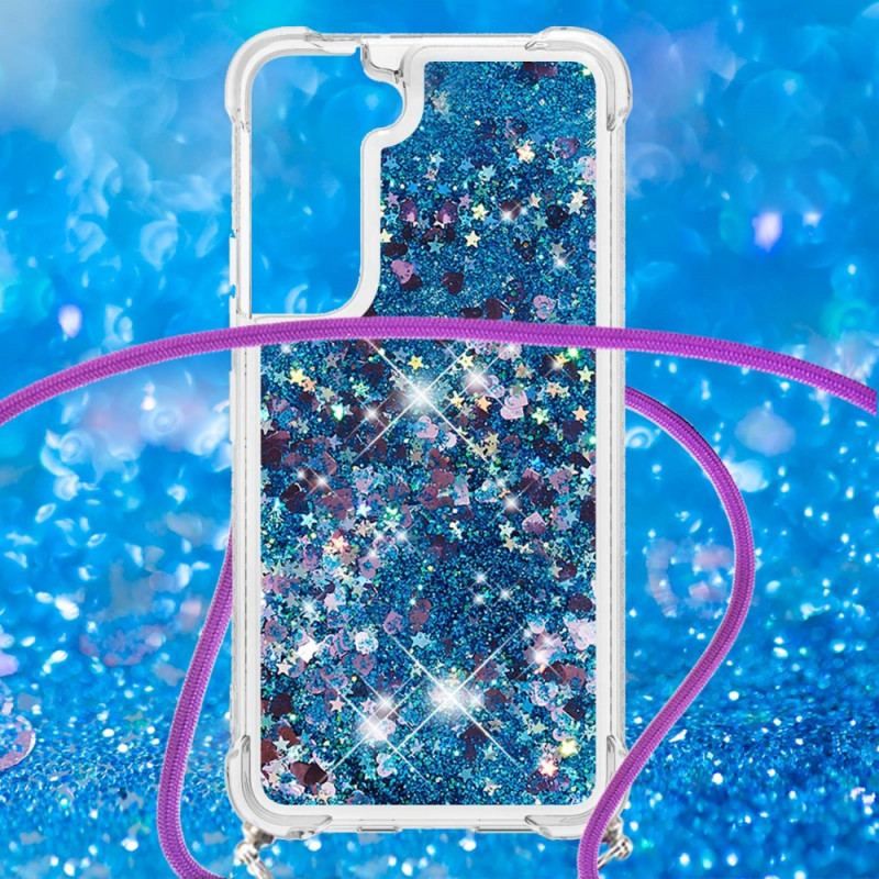 Coque Samsung Galaxy S22 Plus 5G Paillettes avec Cordon