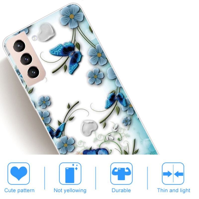 Coque Samsung Galaxy S22 Plus 5G Papillons et Fleurs Rétros