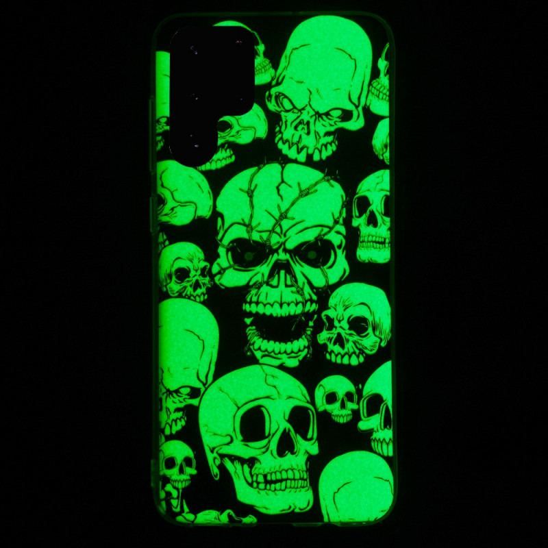 Coque Samsung Galaxy S22 Ultra 5G Attention Têtes de Mort Fluorescente