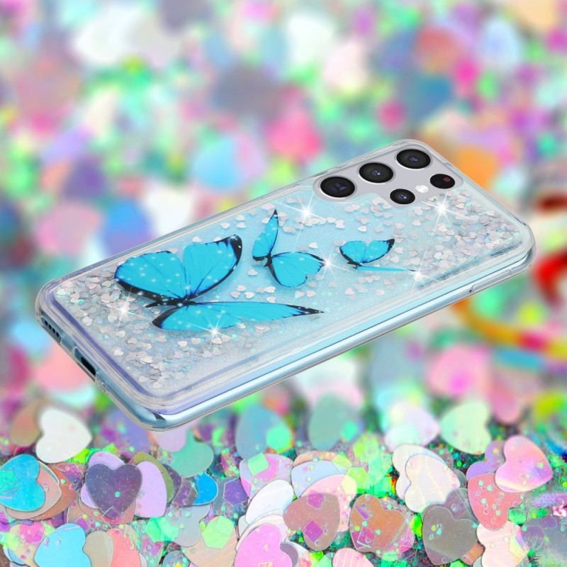 Coque Samsung Galaxy S22 Ultra 5G Paillettes Papillons