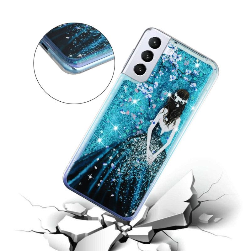 Coque Samsung Galaxy S24 Plus 5G Liquide à Paillettes Fille Bleue