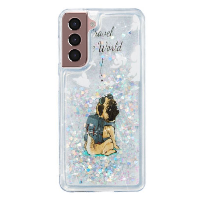 Coque Samsung Galaxy S24 Plus 5G Paillettes Liquides Chien