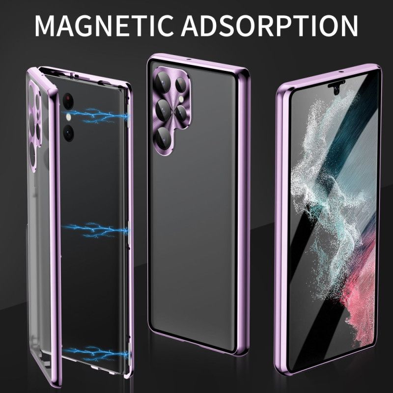 Coque Samsung Galaxy S24 Ultra 5G Cadre Magnétique en Métal et Verre Trempé Avant et Arrière