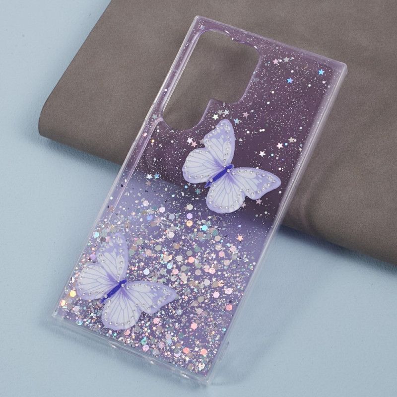 Coque Samsung Galaxy S24 Ultra 5G Paillettes avec Papillons