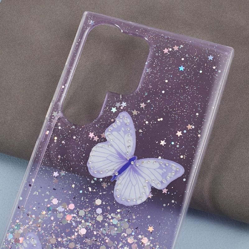 Coque Samsung Galaxy S24 Ultra 5G Paillettes avec Papillons