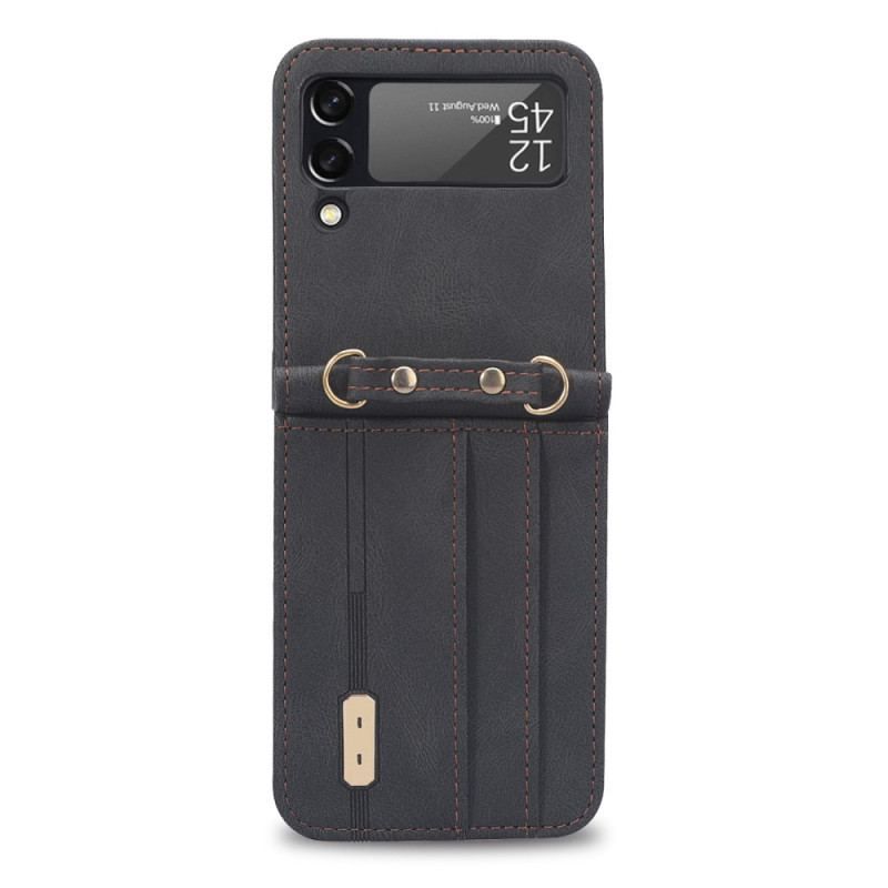 Coque Samsung Galaxy Z Flip 4 Effet Cuir Couture et bandoulière