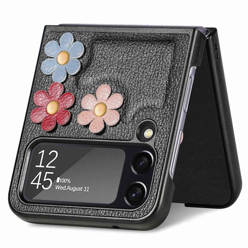 Coque Samsung Galaxy Z Flip 4 Simili Cuir Fleurs