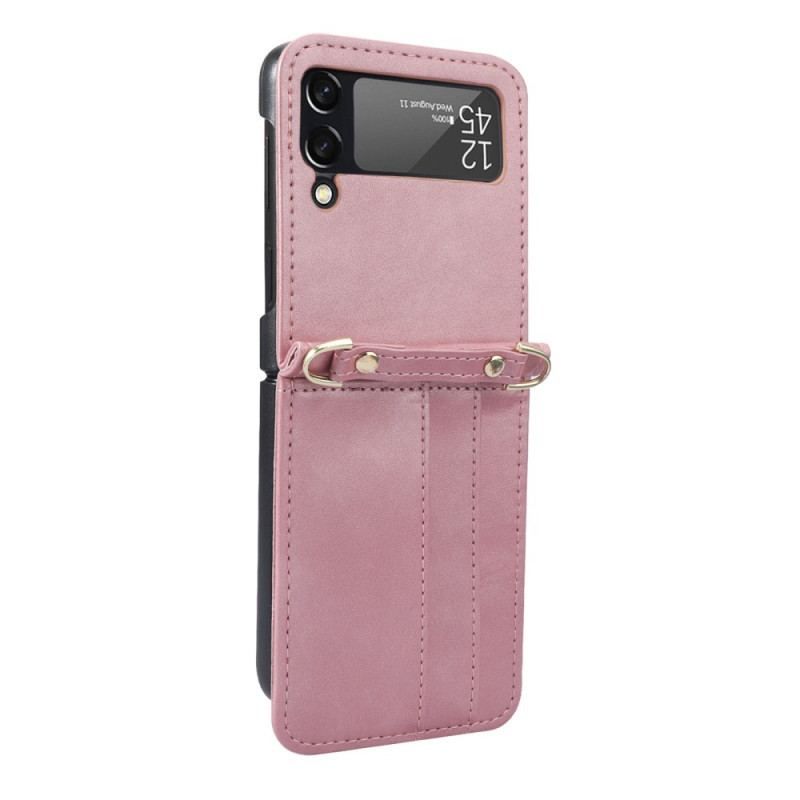 Coque Samsung Galaxy Z Flip 4 Style Cuir Porte-Cartes et Lanière