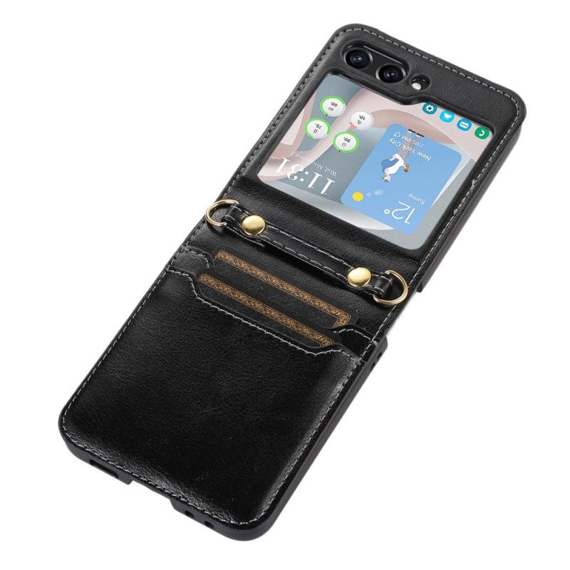 Coque Samsung Galaxy Z Flip 5 Style Cuir Porte-Cartes et Bandoulière