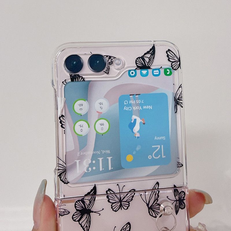 Coque Samsung Galaxy Z Flip 5 Transparente Papillons Noirs ou Blancs