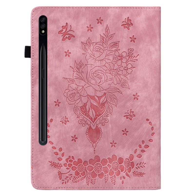 Etui Samsung Galaxy Tab S9 / S9 FE Papillons et Roses