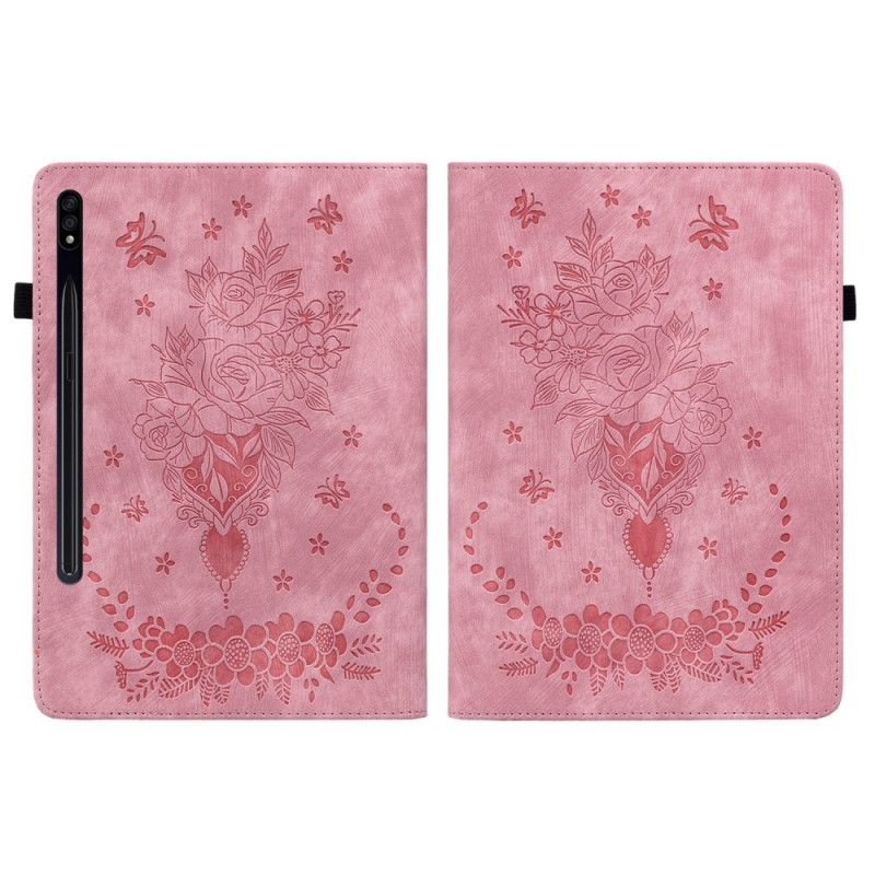 Etui Samsung Galaxy Tab S9 / S9 FE Papillons et Roses