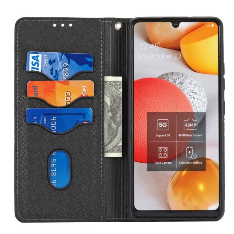 Flip Cover Samsung Galaxy A12 / M12 Style Cuir Tissée à Lanière