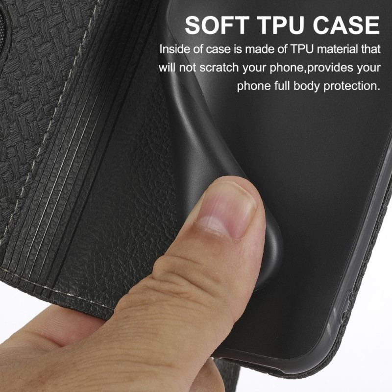 Flip Cover Samsung Galaxy A12 / M12 Style Cuir Tissée à Lanière