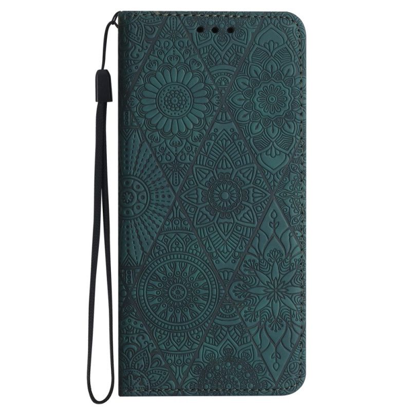 Flip Cover Samsung Galaxy A15 5G Patchwork à Lanière