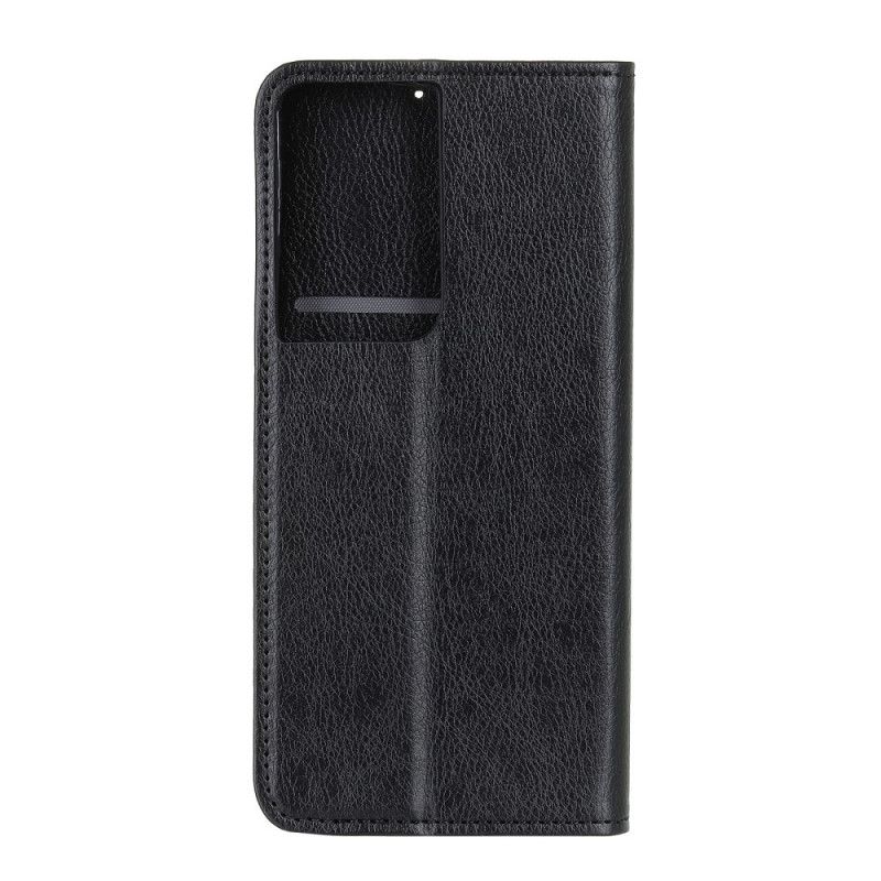 Flip Cover Samsung Galaxy S21 Ultra 5g Cuir Litchi Fendu Classique