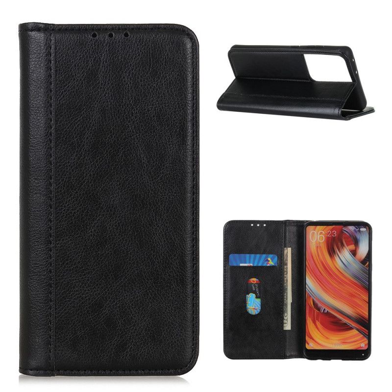 Flip Cover Samsung Galaxy S21 Ultra 5g Cuir Litchi Fendu Élégance