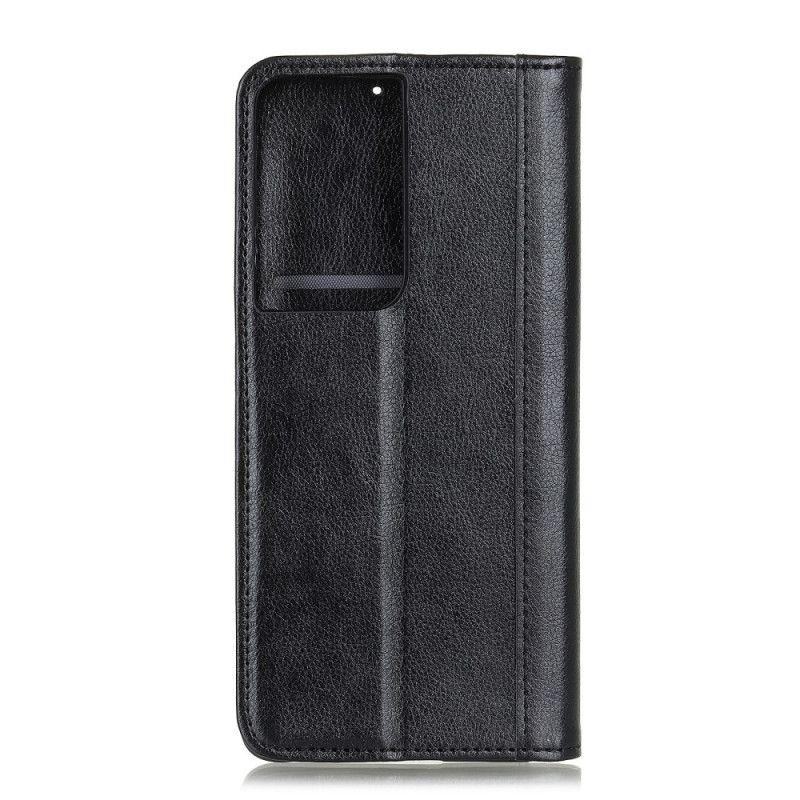 Flip Cover Samsung Galaxy S21 Ultra 5g Cuir Litchi Fendu Élégance