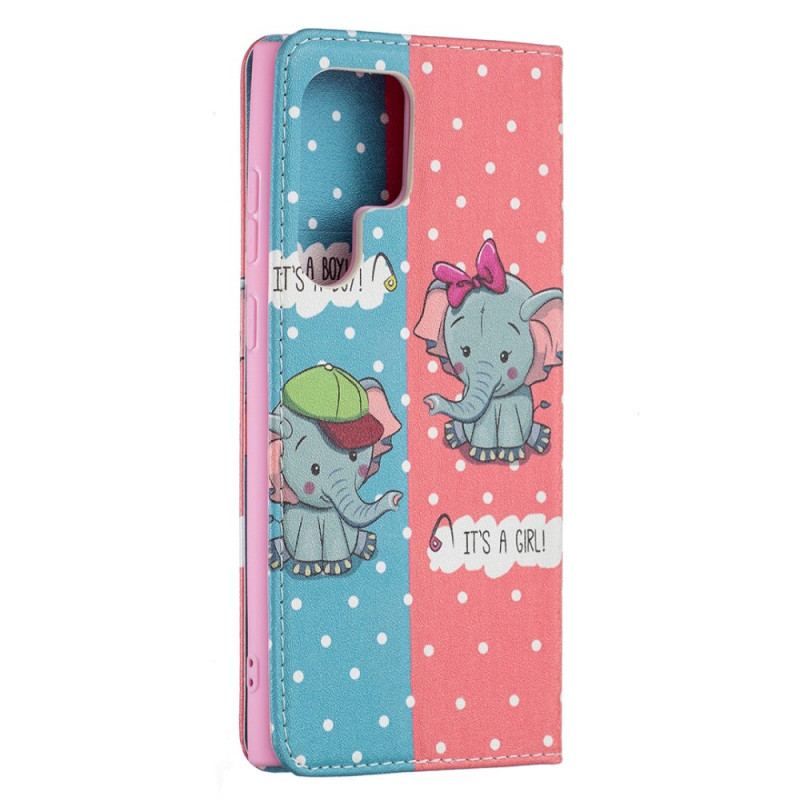 Flip Cover Samsung Galaxy S22 Ultra 5G Bébés Éléphants