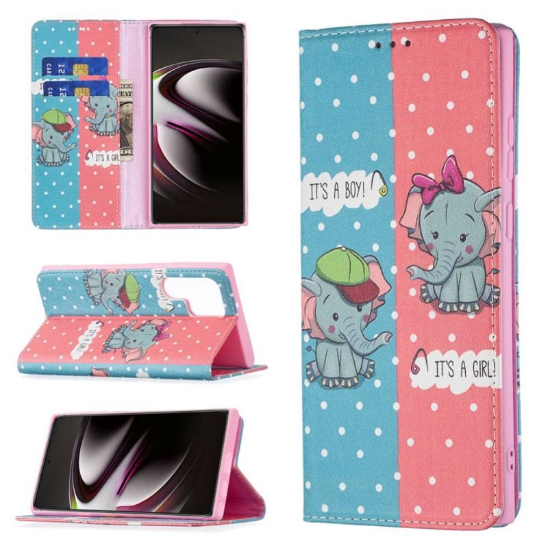 Flip Cover Samsung Galaxy S22 Ultra 5G Bébés Éléphants