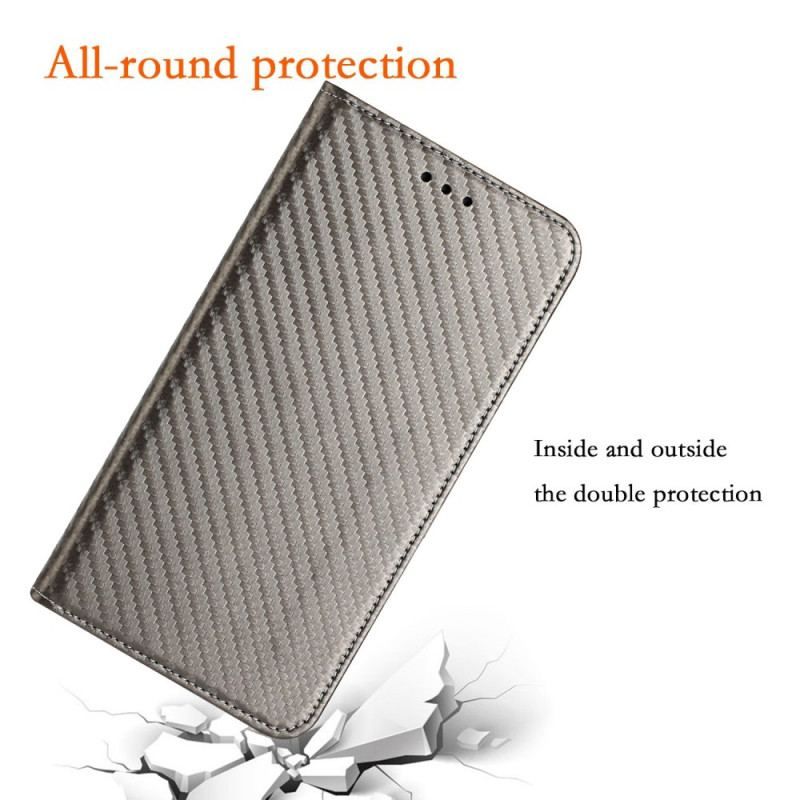 Flip Cover Samsung Galaxy S23 5G Style Fibre Carbone à Lanière
