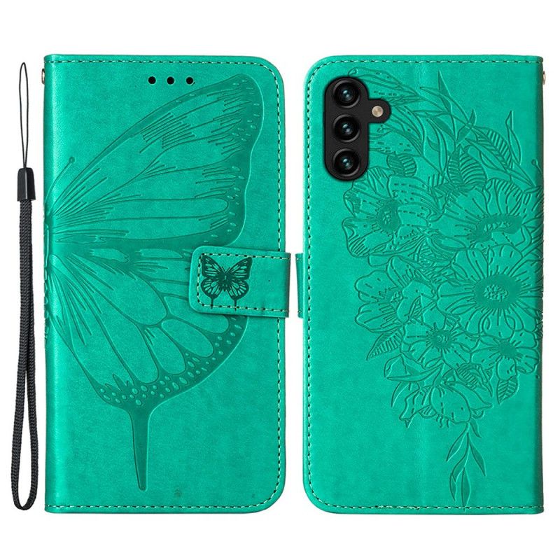 Housse Pour Samsung Galaxy A13 5G Papillon Design Avec Lanière