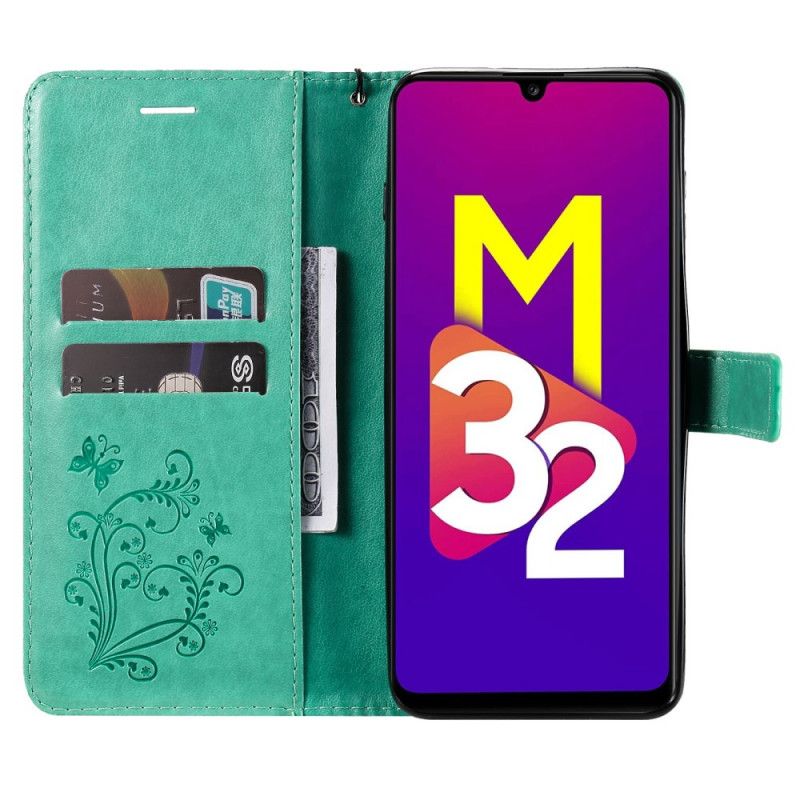 Housse Pour Samsung Galaxy M32 Papillons Géants À Lanière