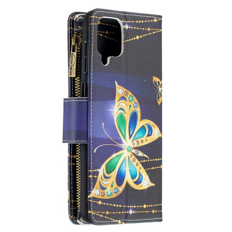 Housse Samsung Galaxy A12 / M12 Poche Zippée Papillons